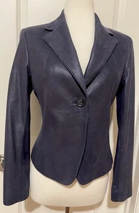 Chaqueta corta de cuero Lafayette 148 NY azul marino/metálico talla 6~ - Imagen 1 de 9