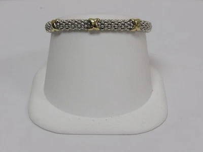 Designer LAGOS Sterling Silver 18K 6mm Triple "X" Embrace Caviar Beaded Bracelet Foto 1 de 4