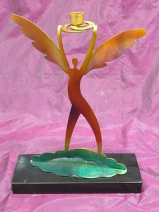 Lynn Rae Lowe Chaverim - signed metal sculpted over stone candlestick 12.5" - Foto 1 di 10