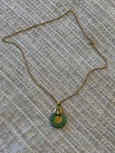 18k Yellow Gold Chinese Symbol Jade Pendant Necklace - Picture 1 of 5