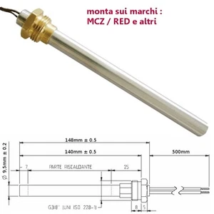 Candeletta Resistenza accensione stufe a pellet 3/8 GAS 350W 148mm MCZ RED - Foto 1 di 1