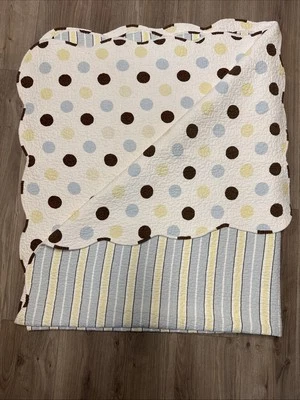 Peacock Alley Reverable Quilt Bedspread Pillow Case TWIN Cotton Blu Yellow - Image 1 of 4