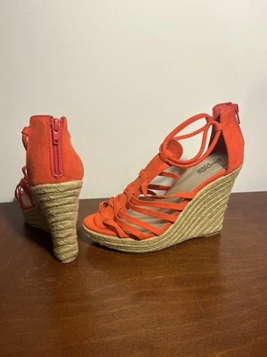Charlotte Russe ESPADRILLE  WEDGE SANDALS Cork Coral Orange Women’s Sz 8 Strappy - Image 1 of 4