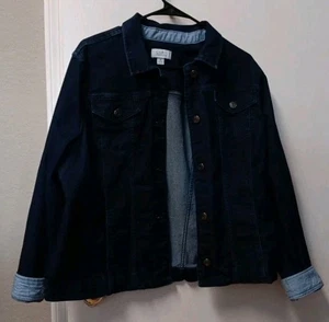 Croft & Barrow Denim Jacket Womens XL Blue Dark Wash Stretch Jean NEW - Picture 1 of 12