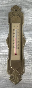 Vintage Victorian Solid Brass Art Deco Wall Thermometer Home Decor 9" Long - Picture 1 of 9