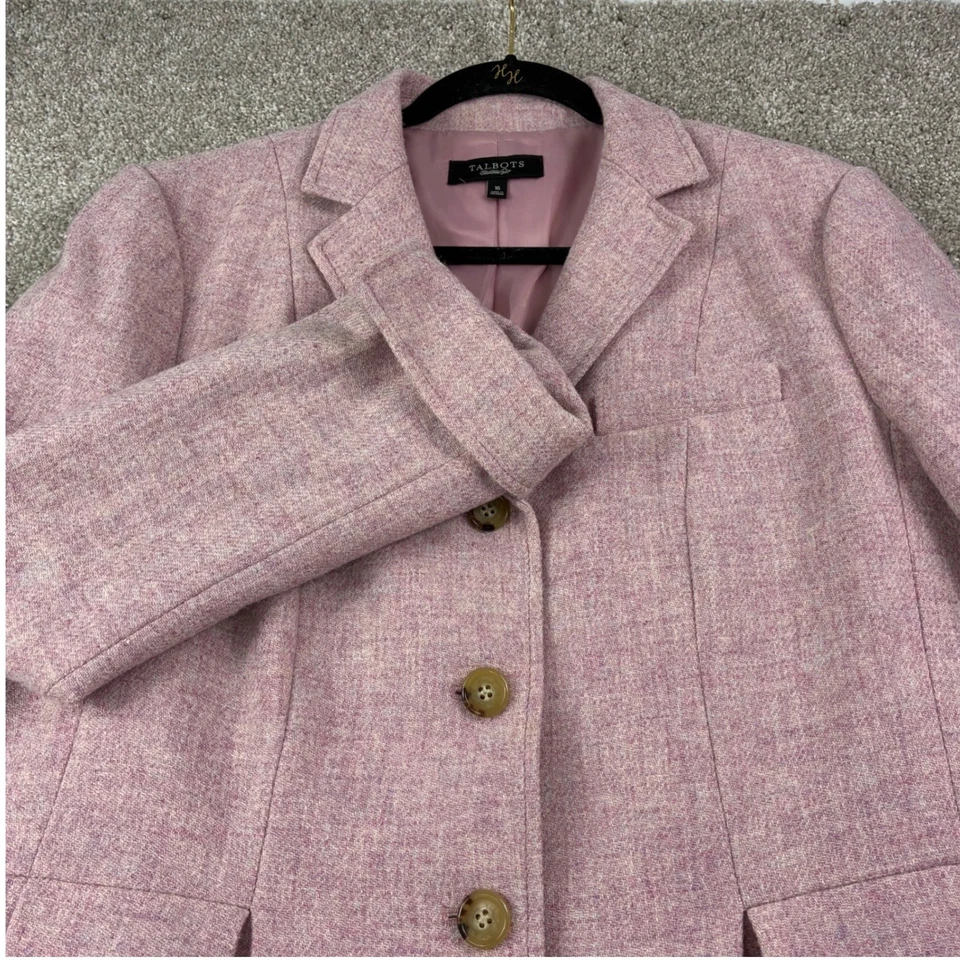 Chaqueta Blazer Talbots Rosa Lana Tweed Mujer Talla 10 Peplum Plisado Botón Frontal Foto 1 de 4