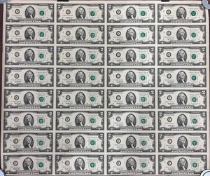 Uncut Sheet of 32 $2 Bills Series 1995 - Uncirculated - Picture 1 of 4