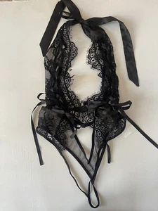 NUEVO CON ETIQUETAS ROMA CONFIDENCIAL Nordstrom Encaje Peluche Lencería Nighty Negra MEDIANA - Imagen 1 de 4