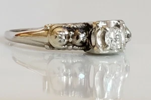 14k Vintage White Gold Engagement Natural Diamond Ring Center 0.17 Carat + 0.12 - Picture 1 of 8