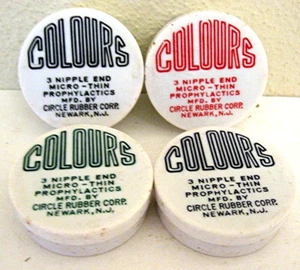 Paquetes de condones profilácticos vintage 4 colores diferentes Círculo de goma Co Newark NJ - Imagen 1 de 5