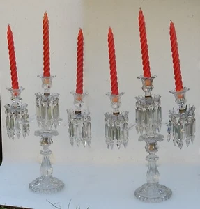 1950' Paire de Chandeliers Signés Baccarat Avec 2 Branches Socles Perlés  - Picture 1 of 12