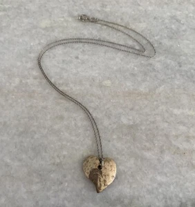 Gold Tone Hammered Heart Pendant On Sterling Silver 925 Italy Chain Necklace  - Picture 1 of 6