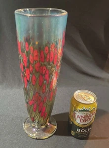 Rare ROBERT HELD 12" Iridescent Art Glass California Red Poppy Footed Tall Vase - Picture 1 of 7