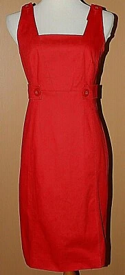 Magaschoni Red Fitted Dress Sleeveless Buttons 8 - Image 1 of 4