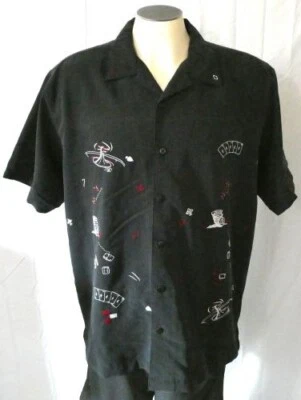 Cherokee Black Large SS Casual Shirt Embroidered Gambling Games Rayon Blend - Image 1 of 4
