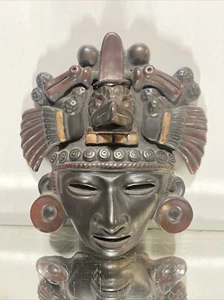 VTG. Pre-hispanic Style Terracotta Clay Pottery Aztec Mayan Mask Painted - Picture 1 of 15
