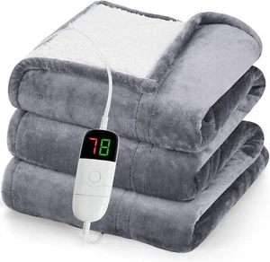 Electric Heated Blanket Throw 50"x60" Flannel Sherpa Soft Warm Heating Blanket - Picture 1 of 7