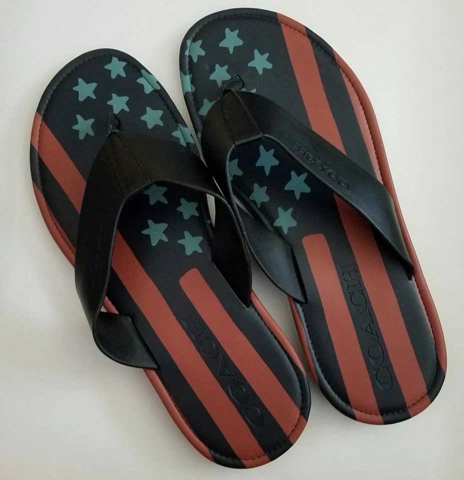 Nuevas sandalias de tanga Coach Rockaway para hombre bandera 10D negras # FG2051 Foto 1 de 1