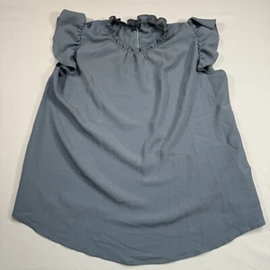 Bloomchic Cap Sleeve Blouse Womens Plus Size 1X 14-16 Blue Ruffle Mock Neck NWOT - Picture 1 of 8