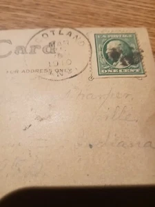 Vintage Postcard with U.S."one cent" Rare Benjamin Franklin green stamp 1910 - Picture 1 of 2