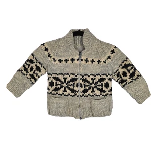 Vintage Cowichan Wool Sweater Child XS/S Grey Black Talon Zip Hand Knit Outdoor - Picture 1 of 16
