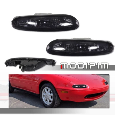 2PCS Smoked Lens Front Bumper Turn Signal Lights For 1990-1997 Mazda MX-5 Miata - Image 1 of 4