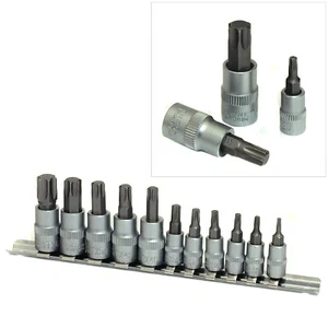 11pc 1/4" & 3/8" CRV Torx Star Socket Set + Rail T10 - T60 Chrome Vanadium Bits - Picture 1 of 3