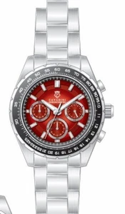 Outdoors Cavadini Watch Chronograph Stainless Steel CV-458 Wine Red 10 BAR Sport - Picture 1 of 3