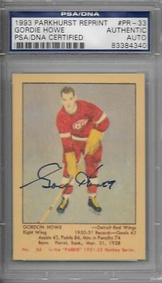 93/94 PARKHURST REPRINTS AUTOGRAPH Gordie Howe #PR33 PSA/DNA Certified Authentic - Image 1 of 2