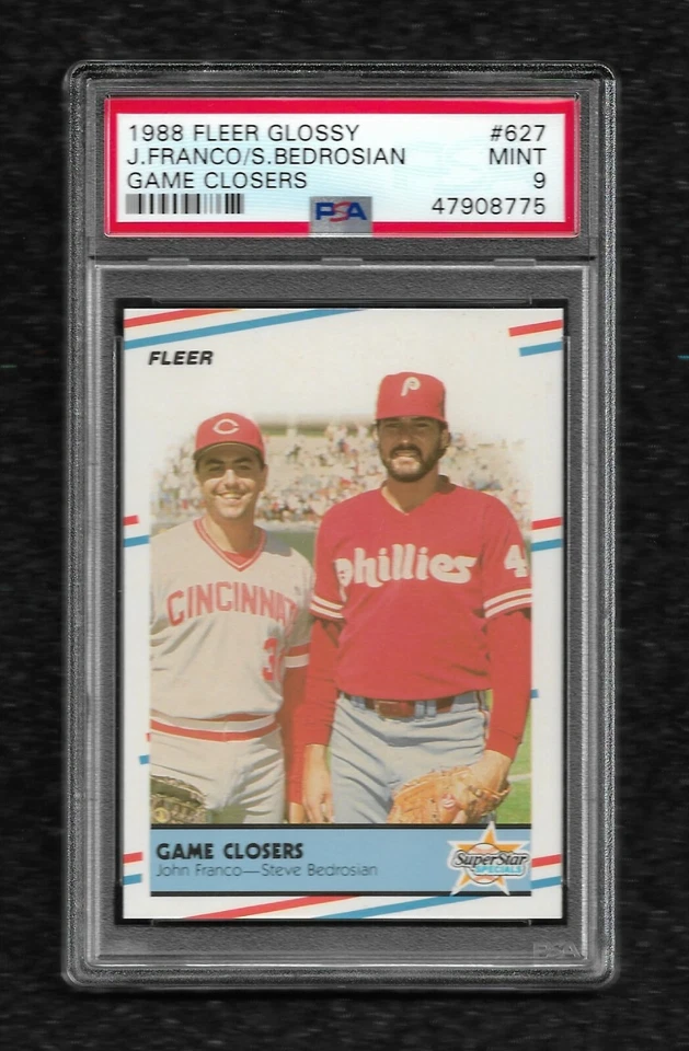 1988 FLEER GLOSSY #627 JOHN FRANCO / STEVE BEDROSIAN PSA 9 MINT REDS PHILLIES - Image 1 of 1