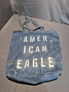 AMERICAN EAGLE Outfitters Denim Tote Bag Distressed Printed - Picture 1 of 6