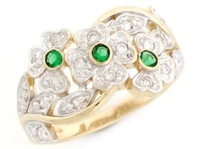 10k or 14k Real Two Toned Gold Multi-stone Cluster Floral Pretty Ladies Ring - Image 1 of 4