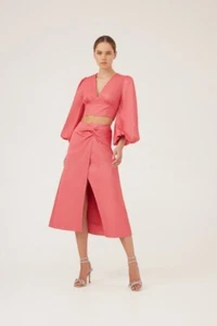KEEPSAKE Raquel Midi Skirt in Rouge A-line Split Front Women's Size Small - Picture 1 of 9