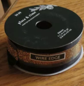 Place and Time Black and Gold Center Wire Edge Ribbon - Small #HH14 - Picture 1 of 4