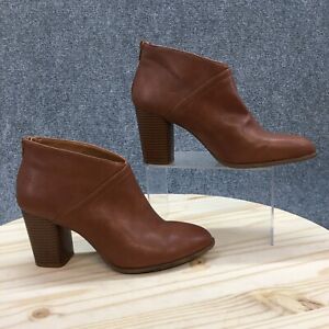 Style & Co Boots Womens 10 M Monyaa Ankle Booties Heels Brown Leather Back Zip
