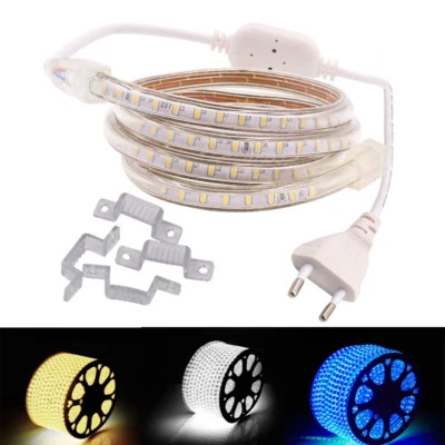 Led strip light 3014 120LED/m IP65 waterproof white with EU power plug AC 220V - Image 1 of 4