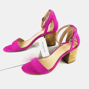 Ann Taylor Sandals Womens Pink Suede Block Heels Ankle Strap Size 7 NEW $69 - Picture 1 of 8