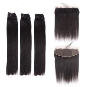12A Indian Straight Hair Bundles With Closure Set Hair for 4*4inch or 4*13inch - Picture 1 of 14