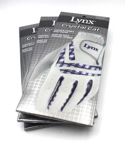 3 NEW Lynx Crystal Cat Purple Plaid Women's Right Hand Large Golf Gloves - Picture 1 of 2