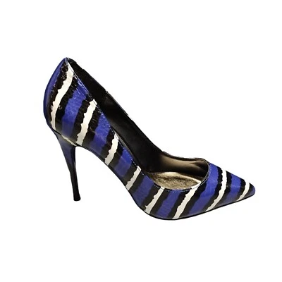 LFL Snakeskin Stiletto Pumps Heel Womens Sz 7 Purple Multi Pointed Toe Slip On - Image 1 of 4