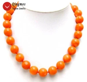 15-16mm Round Orange Natural Coral Necklace for Women Jewelry Chokers 17" n5214 - Picture 1 of 10