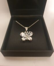 AUSTRIAN CUT CRYSTAL BUTTERFLY NECKLACE Silver Tone Chain & GIFT BOX 
