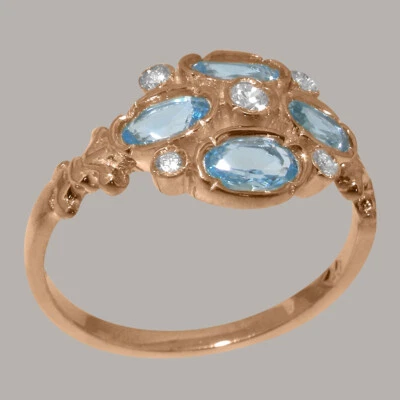 14k Rose Gold Natural Diamond Blue Topaz Womens Cluster Ring - Sizes J to Z - Image 1 of 4
