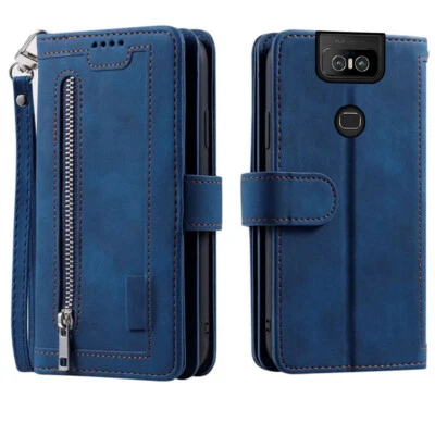 Estuche tipo billetera para Asus Zenfone 6 ZS630KL, estuche magnético con cremallera de cuero para tarjetas Foto 1 de 4