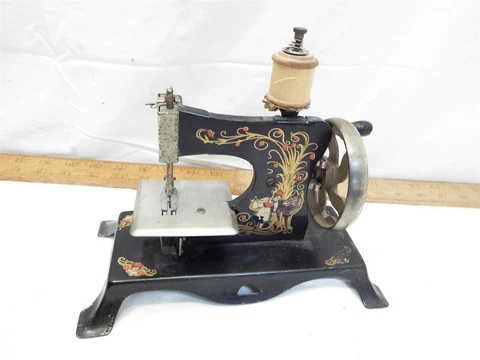 Antique German Child Toy Antique Tole Eagle Mark Sewing Machine Hand Crank Cover