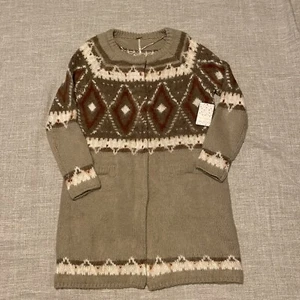 Free People Cardigan Medium  Frosted Fairisle Mohair Wool Blend Boho Aztec Cozy - Picture 1 of 11