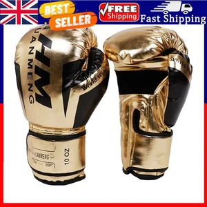 Muay Thai Competition Gloves PU Leather Sponge Boxing Gloves (10oz Gold) . - Picture 1 of 11