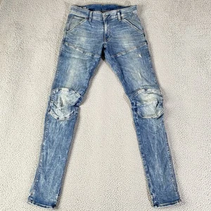G Star Raw 3D Super Slim 5620 Jeans Mens 32x34 Blue Double Knee Distressed Moto - Picture 1 of 12