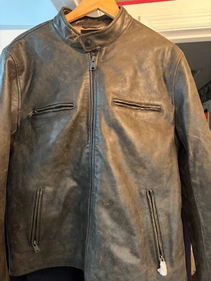 Chaqueta de cuero envejecido marrón Lucky Brand Bonneville Café Racer para hombre L nueva con etiquetas Foto 1 de 4