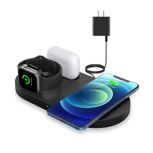 3-in-1 Wireless Charger Station MagSafe Black Phone Watch Headphones Stand NWT - Picture 1 of 11